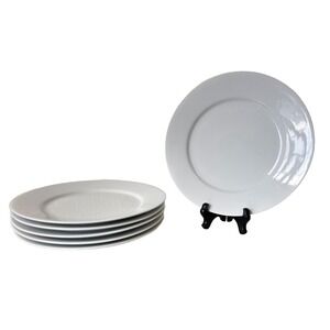 Crate & Barrel  Set of Two White Dinner Plates Wide Rim High Shine 11 Inch